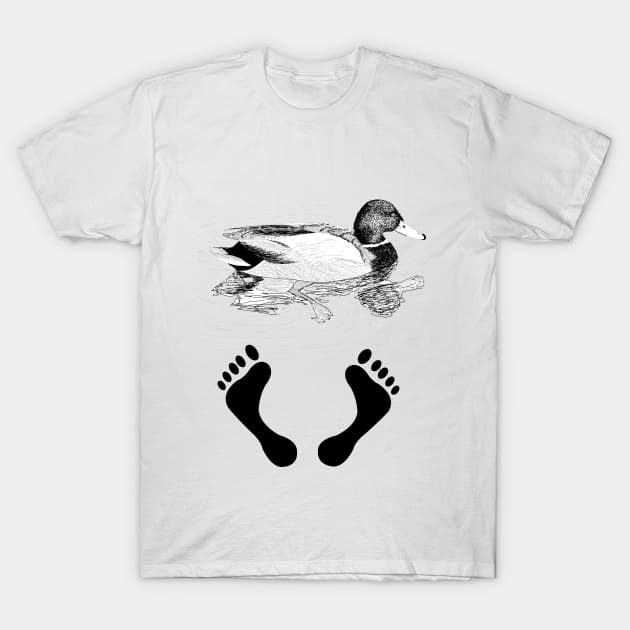 Hand drawn Duck (Mallard) with Feets - Duck Feet joke T-Shirt by jitkaegressy
